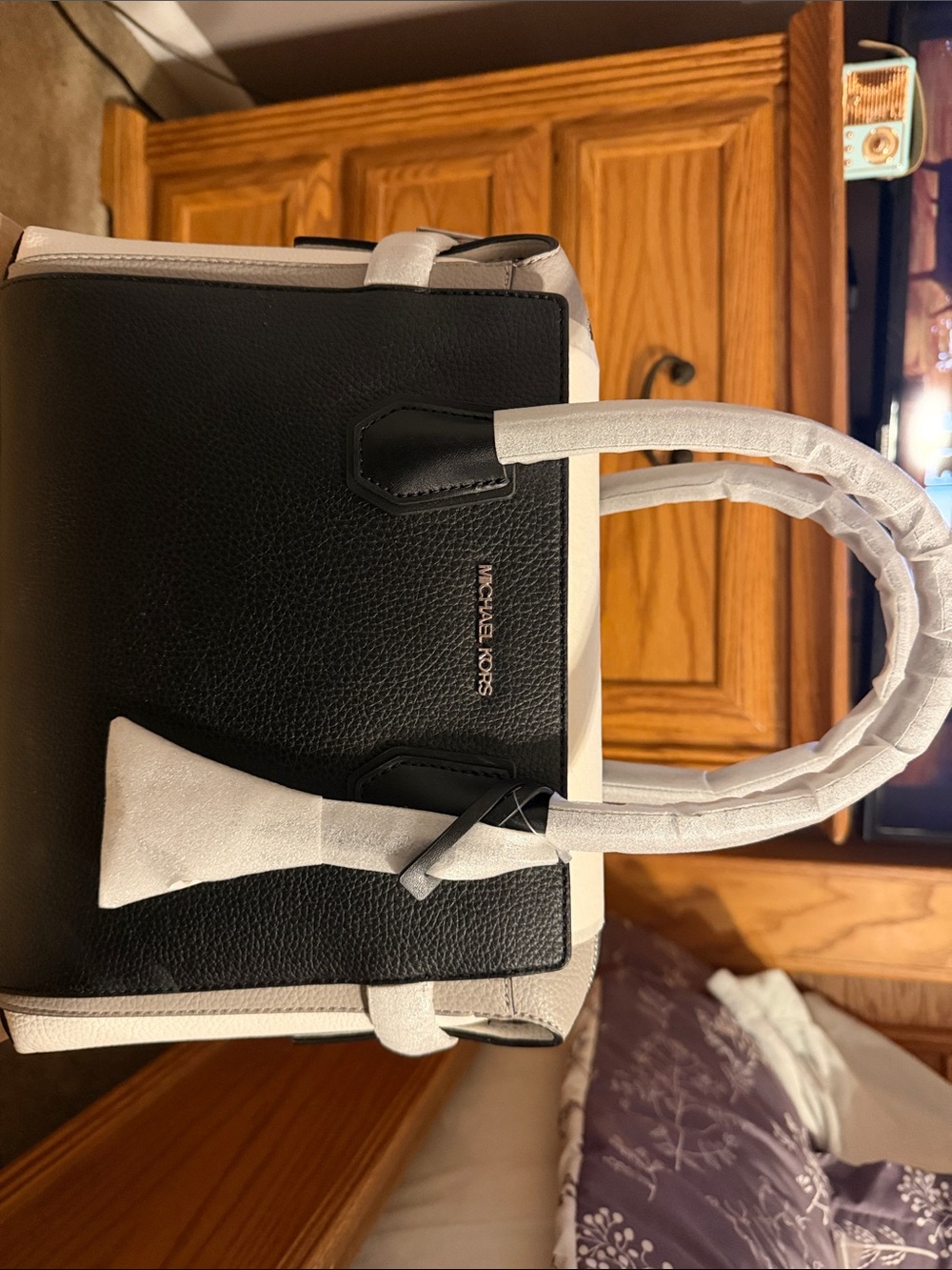 Michael Kors Black and White Leather Two-Tone Satchel